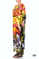 Devarshy Designer Digital Print Orchid Design Long Embellished Kaftan Gown - 1102C , Apparel - DEVARSHY, DEVARSHY
 - 2