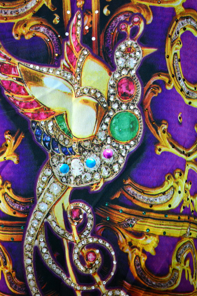 Fuchsia Ornate Kaftan, Short Embellished Kaftan, Georgette Kaftan - 1104A
