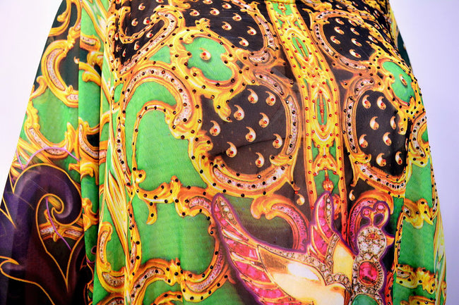 Devarshy Digital Print Golden Ornate Evergreen Long Embellished Designer Kaftan - 1104B , Apparel - DEVARSHY, DEVARSHY
 - 4