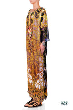 Devarshy Light Grey Digital Print Golden Adornment Long Embellished Designer Kaftan - 1104C , Apparel - DEVARSHY, DEVARSHY
 - 2