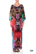 Devarshy Designer Vibrant Terranean Design Digital Print Long Embellished Kaftan Dress - 1106A , Apparel - DEVARSHY, DEVARSHY
 - 1