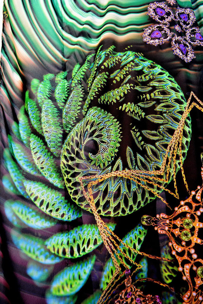 Devarshy Sea Green Digital Print Corals Design Long Embellished Designer Kaftan - 1107A , Apparel - DEVARSHY, DEVARSHY
 - 5