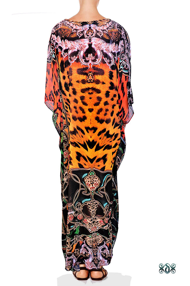 Devarshy Designer Ornate Animal Print Artistic Design Long Embellished Kaftan Dress - 1108A , Apparel - DEVARSHY, DEVARSHY
 - 3