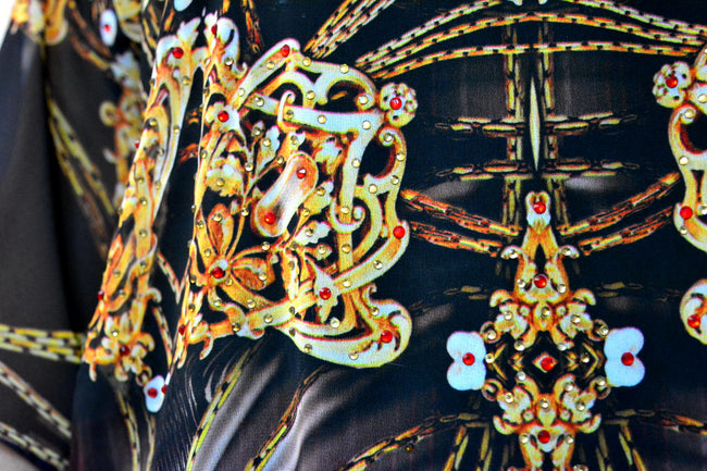 AURUM 79 Dark Intricate Ornate Devarshy Short Georgette Kaftan - 1113A