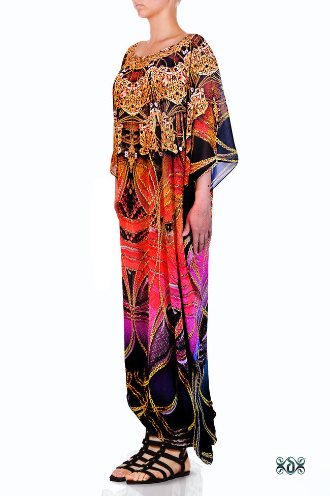 Devarshy Designer Colorful Digital print Intricate Design Long Embellished Kaftan - 1113 B , Apparel - DEVARSHY, DEVARSHY
 - 2