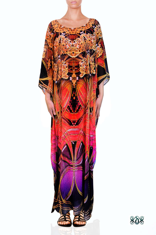 Devarshy Designer Colorful Digital print Intricate Design Long Embellished Kaftan - 1113 B , Apparel - DEVARSHY, DEVARSHY
 - 1