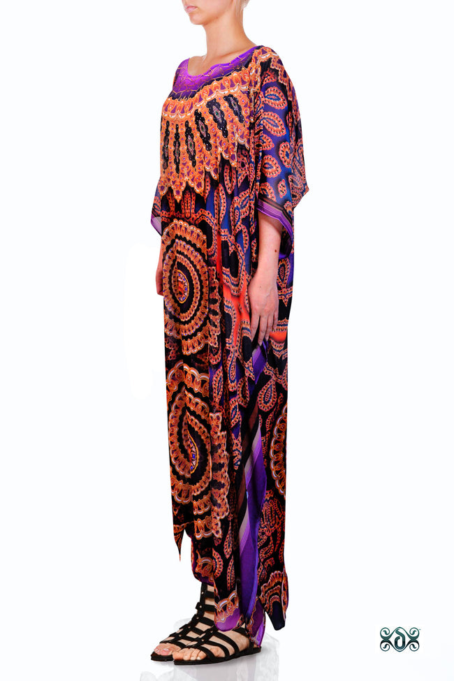Devarshy Designer Violet Decorative Moroccan Style Long Embellished Kaftan Gown - 1115 A , Apparel - DEVARSHY, DEVARSHY
 - 2