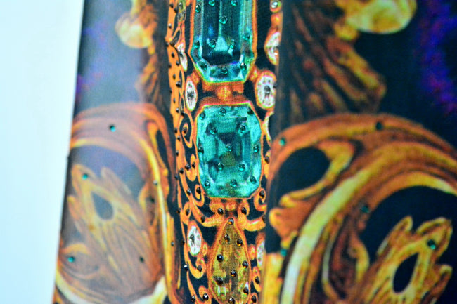 Cobweb Animal Print Kaftan, Crystals Embellished Kaftan, Short Georgette Kaftan,  - 1117B