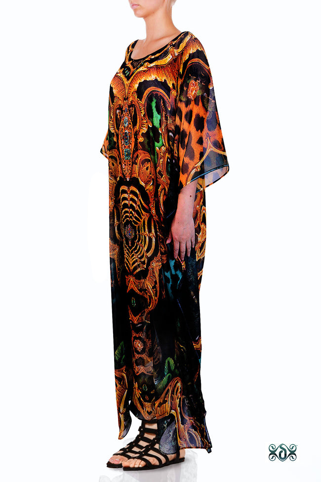 Devarshy Designer Digital Print Golden Elemental Long Embellished Kaftan Gown - 1117A , Apparel - DEVARSHY, DEVARSHY
 - 2
