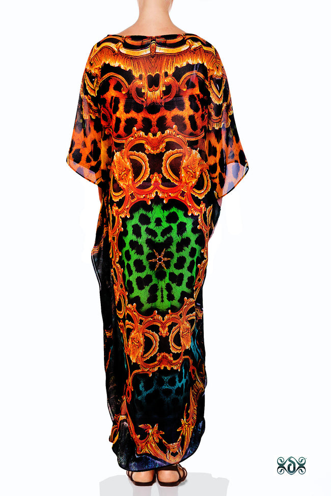 Devarshy Designer Digital Print Golden Elemental Long Embellished Kaftan Gown - 1117A , Apparel - DEVARSHY, DEVARSHY
 - 3