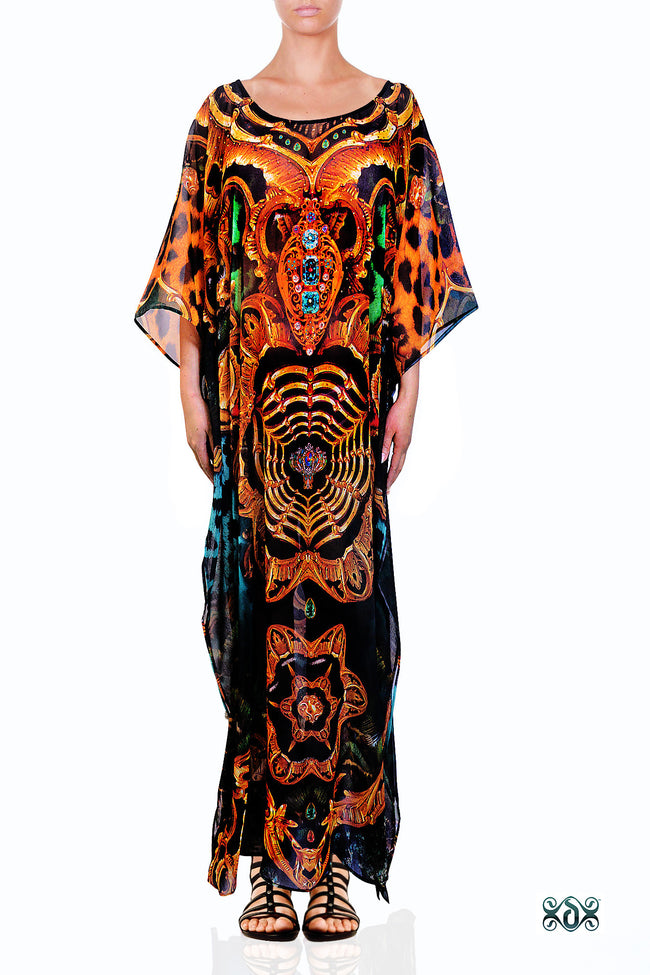 Devarshy Designer Digital Print Golden Elemental Long Embellished Kaftan Gown - 1117A , Apparel - DEVARSHY, DEVARSHY
 - 1