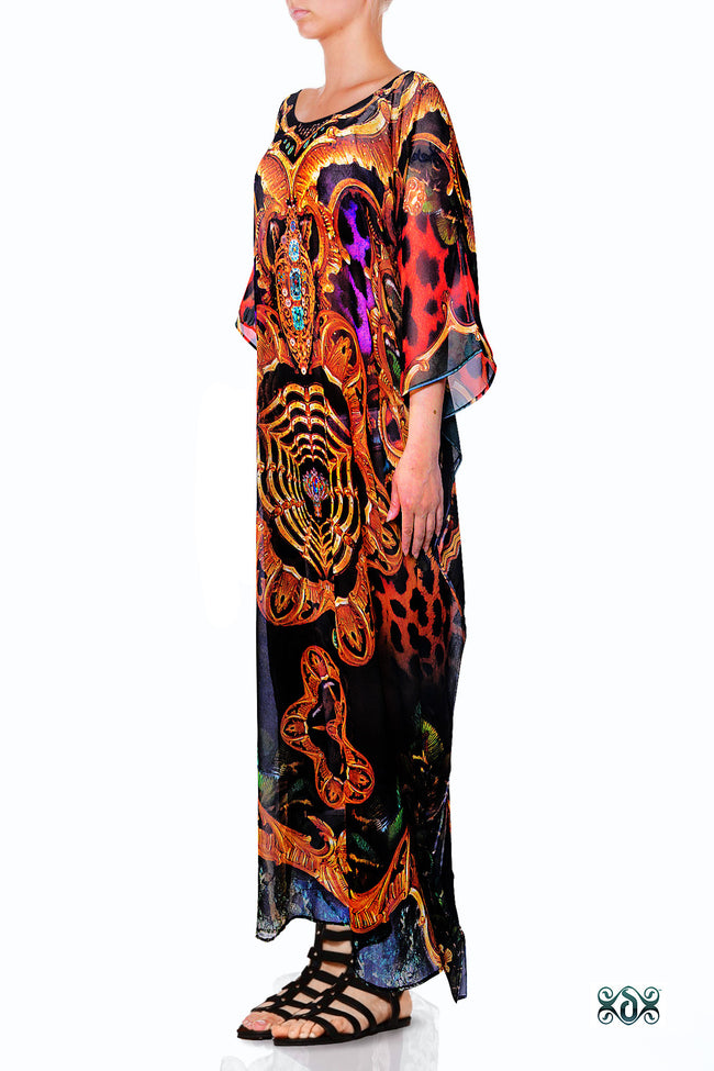 Devarshy Designer Animal Print Golden Ornate Long Embellished Kaftan Dress - 1117B , Apparel - DEVARSHY, DEVARSHY
 - 2