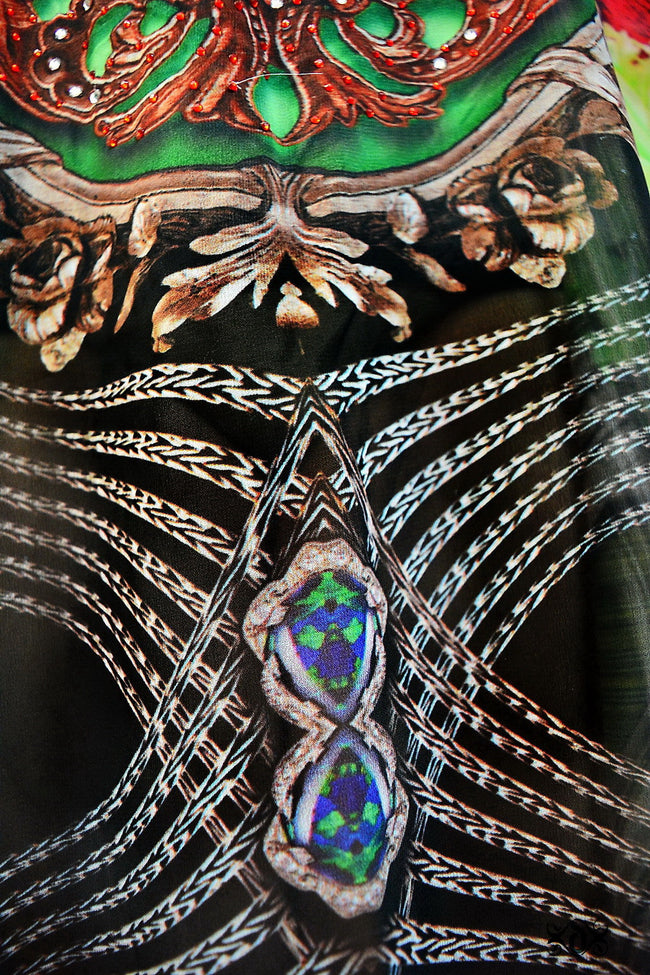 Vibrant Baroque Long Kaftan, Crystals Embellished Kaftan, Georgette Kaftan - 1125C