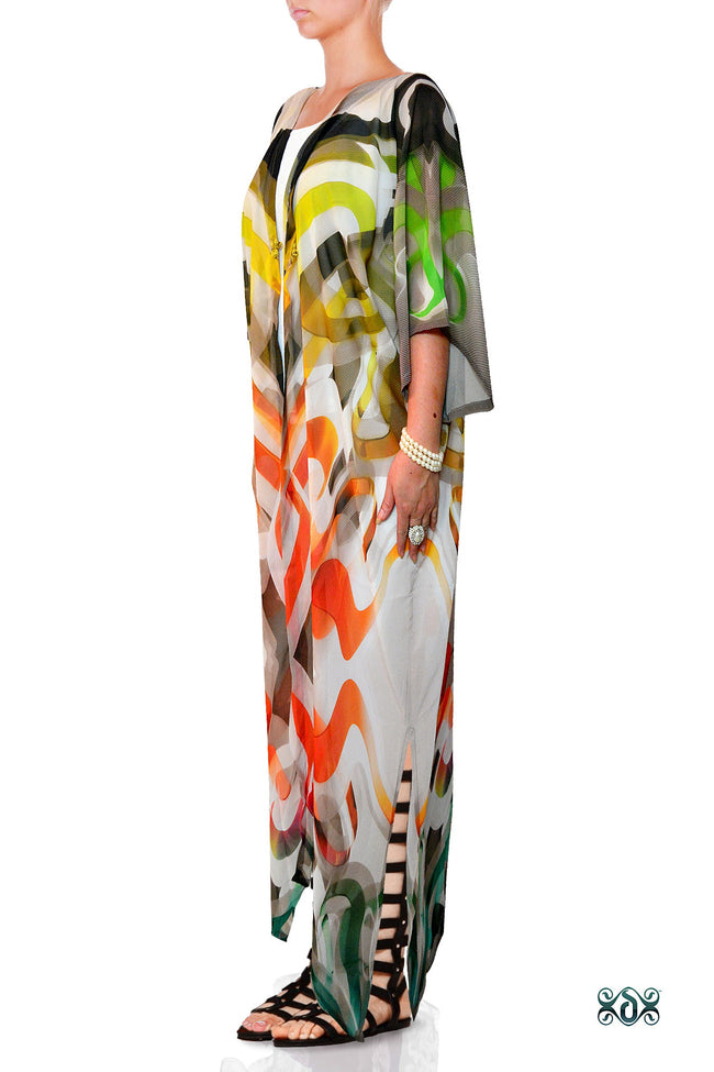 LA FUTURISMO Color Strokes Devarshy Georgette Long Kimono Jacket - 1023A
