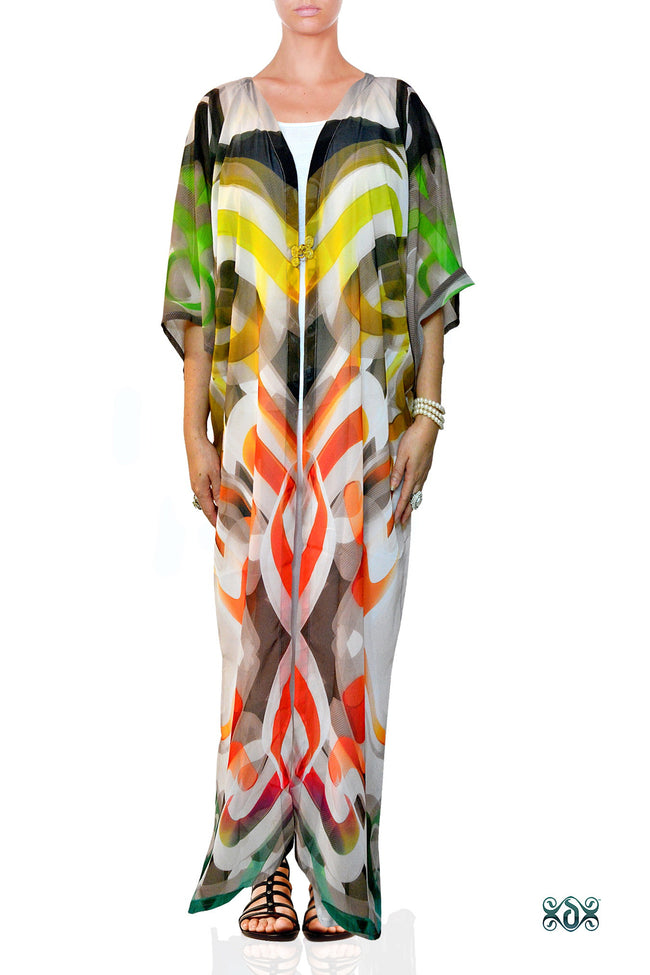 LA FUTURISMO Color Strokes Devarshy Georgette Long Kimono Jacket - 1023A