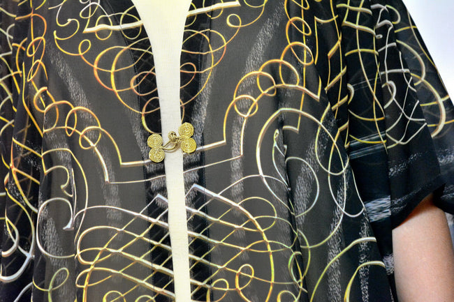 NATURE MORTE Decorated Stripes Devarshy Georgette Long Kimono Jacket - 1036A