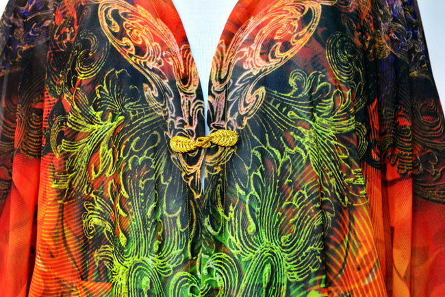 Devarshy LA FUTURISMO Intricate Orange Short Georgette Kimono Jacket - 1052B