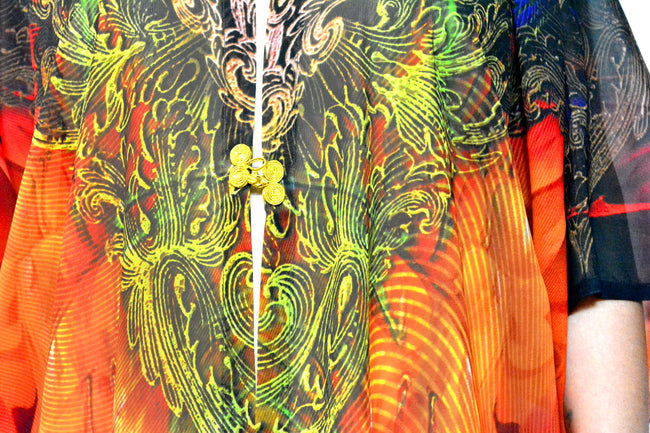 LA FUTURISMO Fiery Furnace Devarshy Printed Georgette Long Kimono Jacket - 1052B