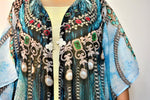 SUB-AQUALOGY Blue Ornate Chains Devarshy Long Kimono Jacket - 1060A