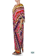 Devarshy Pink Aztec Pattern Printed Long Georgette Kimono Jacket - 1076A