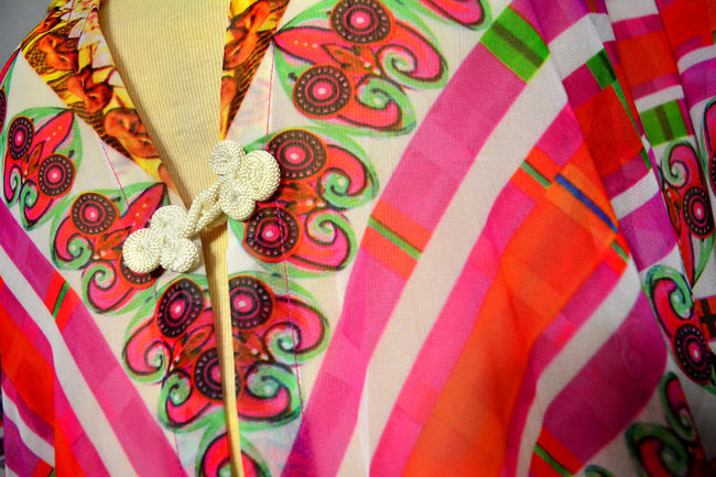 Devarshy Pink Aztec Pattern Printed Long Georgette Kimono Jacket - 1076A