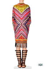 Devarshy Pink Aztec Patterns Printed Georgette Short Kimono Jacket - 1076A