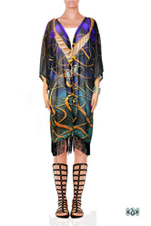 Devarshy AURUM 79 Dark Spirals Georgette Fringes Short Kimono Jacket - 1078A