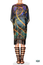 Devarshy AURUM 79 Dark Spirals Georgette Fringes Short Kimono Jacket - 1078A