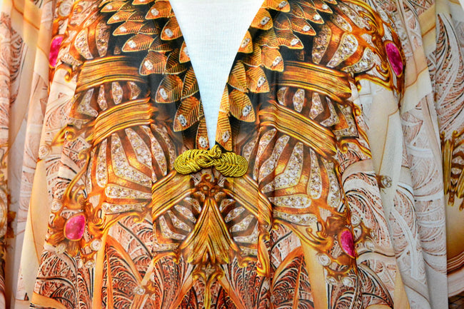 Devarshy AURUM 79  Intricate Beige Short Georgette Kimono Jacket - 1090A