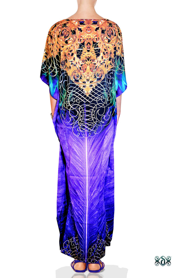 Devarshy Digital print Decorative Purple Feather Long Embellished Kaftan - 1038 B , Apparel - DEVARSHY, DEVARSHY
 - 3