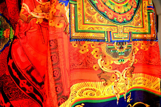 Devarshy Designer Red Tibetan Painting Short Embellished Kaftan Beachwear -1065D , Apparel - DEVARSHY, DEVARSHY
 - 6
