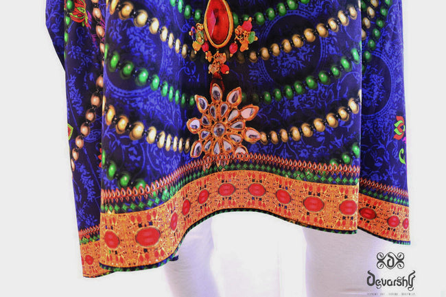 Devarshy Designer Royal Decorative Short Embellished Kaftan - Blue Orange , Apparel - DEVARSHY, DEVARSHY
 - 5