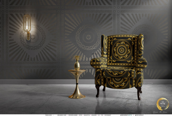Golden Circles Upholstery Fabric 3meters 6 Designs & 12 Furnishing Fabrics Golden Baroque Fabric By the Yard | 039
