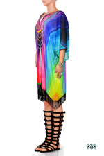 SPECTRUMANIA Vibrant Rainbow Devarshy Fringes Short Kimono Jacket - 003B