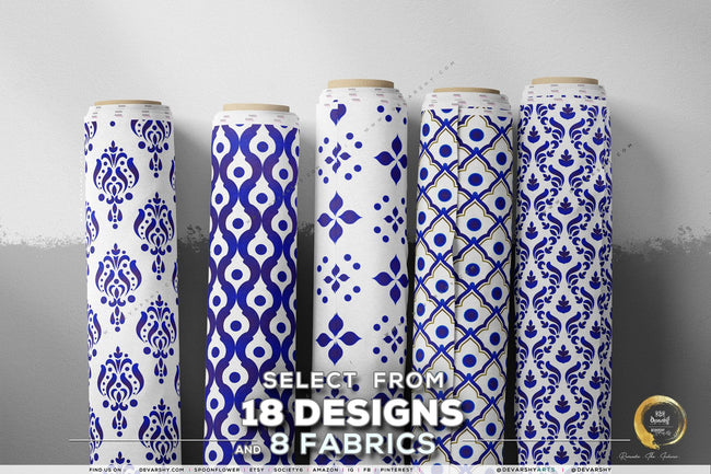 Indigo Pattern Apparel Fabric 3Meters+, 9 Designs | 8 Fabrics Option | Fabric By the Yard | 034