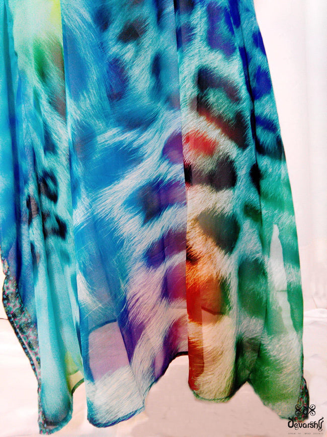 Devarshy Designer Animal print Turquoise Leopard Long Embellished Kaftan Dress - 006 , Apparel - DEVARSHY, DEVARSHY
 - 6