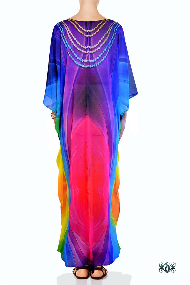 Devarshy Designer Rainbow Colors Digital print Elegant Long Embellished Kaftan Gown - 003B , Apparel - DEVARSHY, DEVARSHY
 - 3
