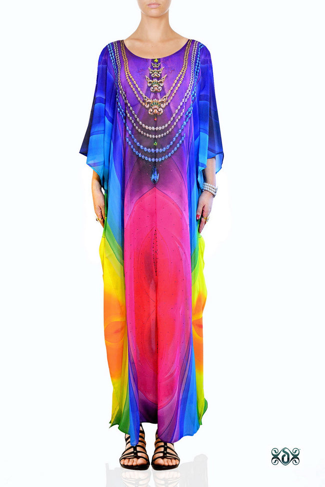 Devarshy Designer Rainbow Colors Digital print Elegant Long Embellished Kaftan Gown - 003B , Apparel - DEVARSHY, DEVARSHY
 - 1