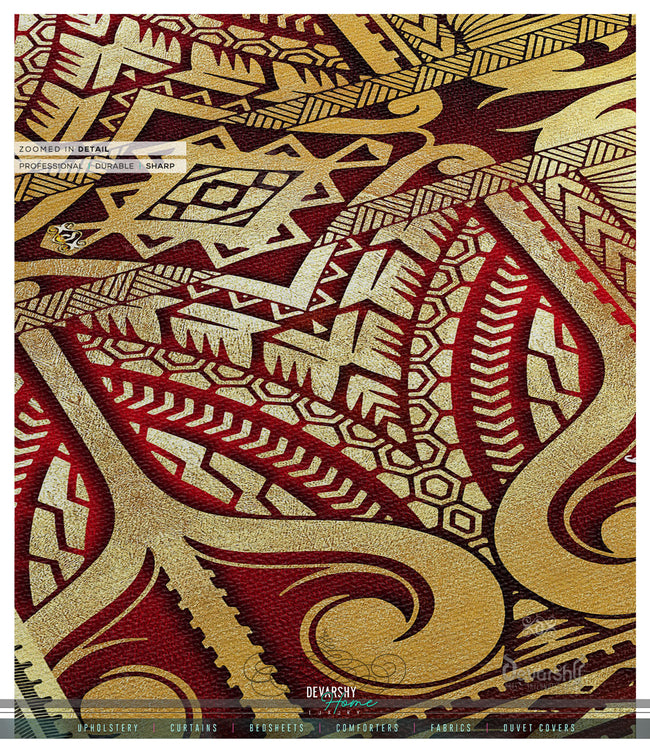 Polynesian Art Maroon Area Rug Decorative Carpet, Available in 3 sizes | 100531