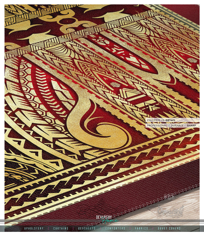 Polynesian Art Maroon Area Rug Decorative Carpet, Available in 3 sizes | 100531