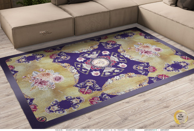 Violet Baroque Floral Print Area Rug, Available in 3 sizes | D20007