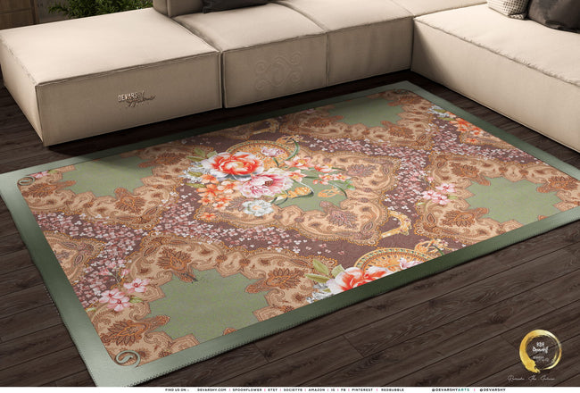 Mint Florals Area Rug, Available in 3 sizes | D20014