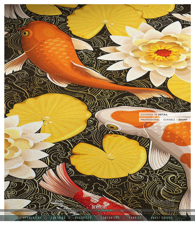 Yellow Japanese Koi Fish Area Rug Available in 3 sizes | D20017