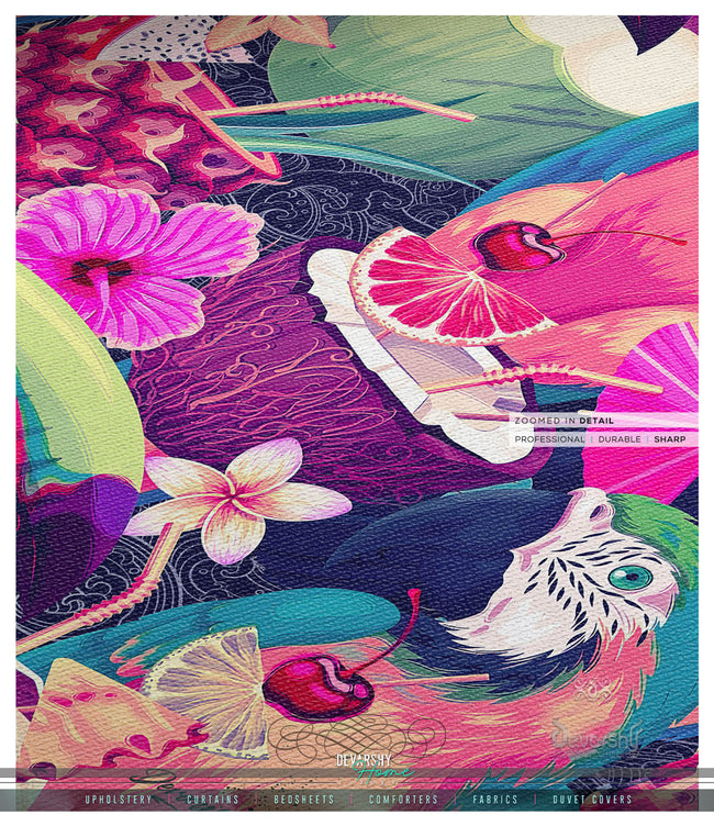 Magenta Tropical Birds Area Rug, Available in 3 sizes | D20023