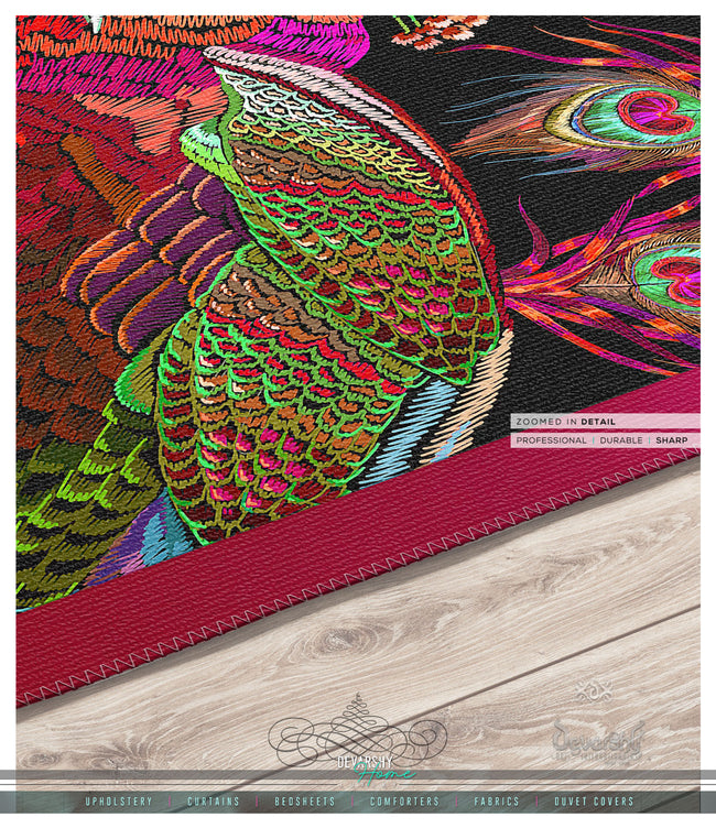 Burgundy Peacock Area Rug Red Peacock Carpet, Available in 3 sizes | D20030