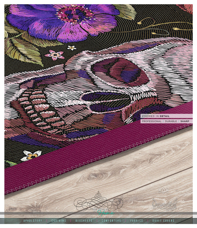 Embroidered Pink Skulls Area Rug, Available in 3 sizes | D20048