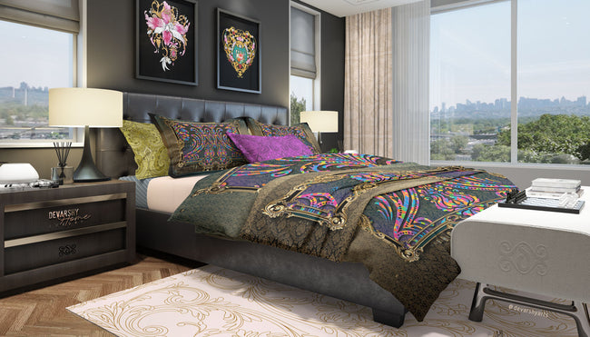 Decorative Baroque Printed Duvet Cover, Luxury Bed Linen, Printed Bedding Set, Devarshy Home
