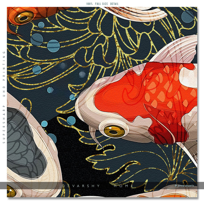 Koi Fish Printed Duvet Cover, Twin, Queen, King Size Bedding, Luxury Bed Linen, Devarshy Home