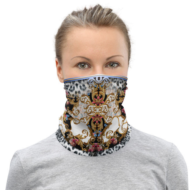 Snow Leopard Animal Print Neck Gaiter, Fabric Face Mask, PF - 007