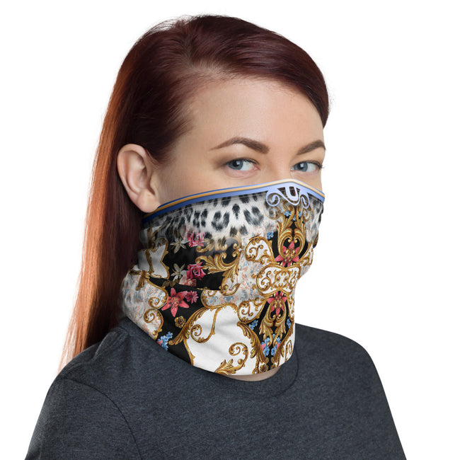 Snow Leopard Animal Print Neck Gaiter, Fabric Face Mask, PF - 007